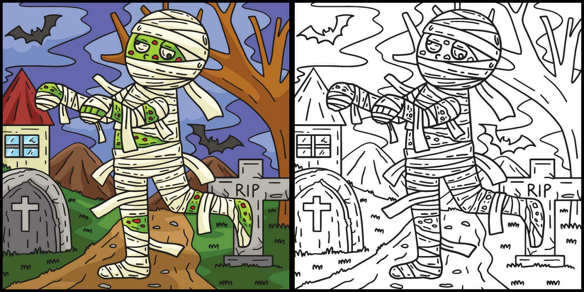 Zombie Mummy Coloring Page Colored Illustration vector