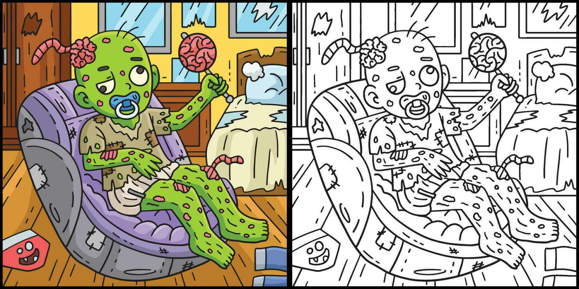 Zombie Baby Coloring Page Colored Illustration vector