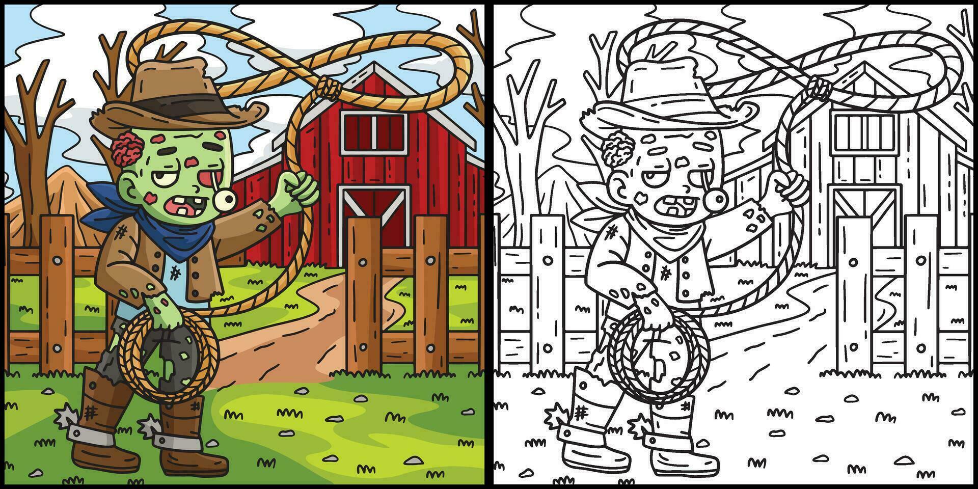 zombi en vaquero atuendo colorante página ilustración vector