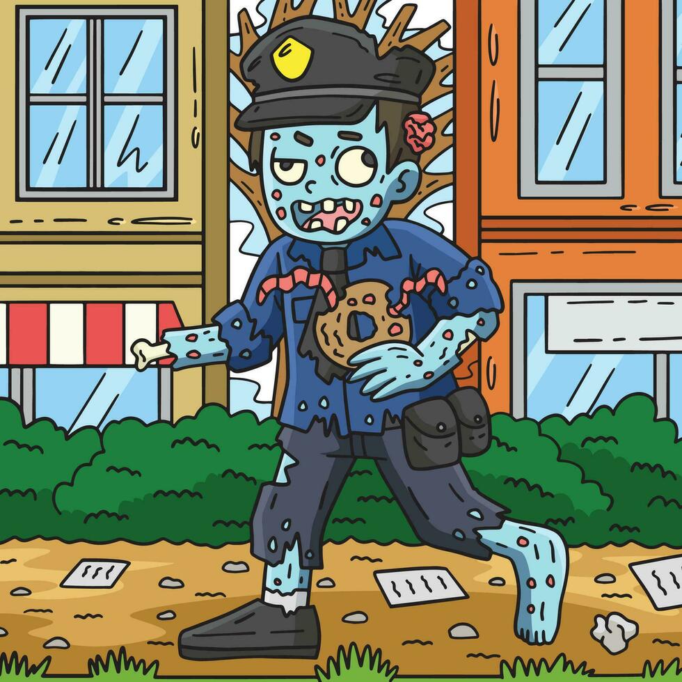 Zombie Police Colored Cartoon Illustration vector