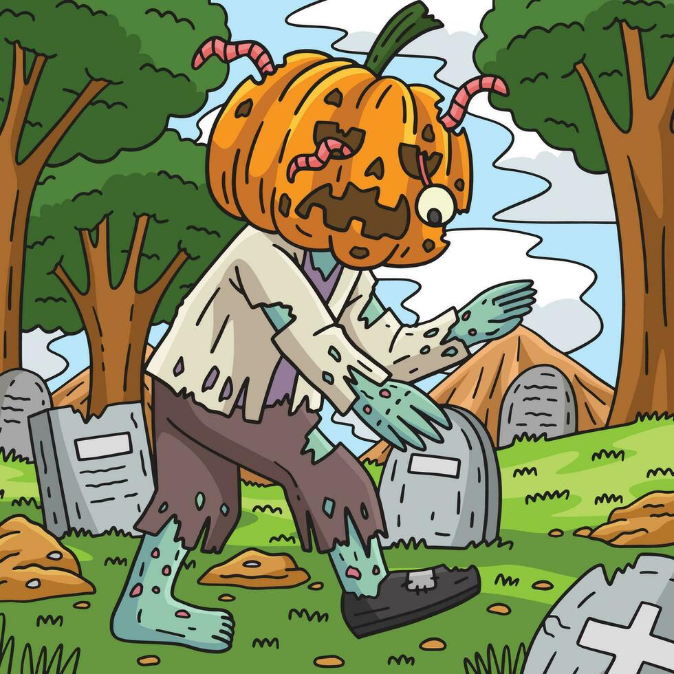 Zombie Holding an Ax Colored Cartoon Illustration vector
