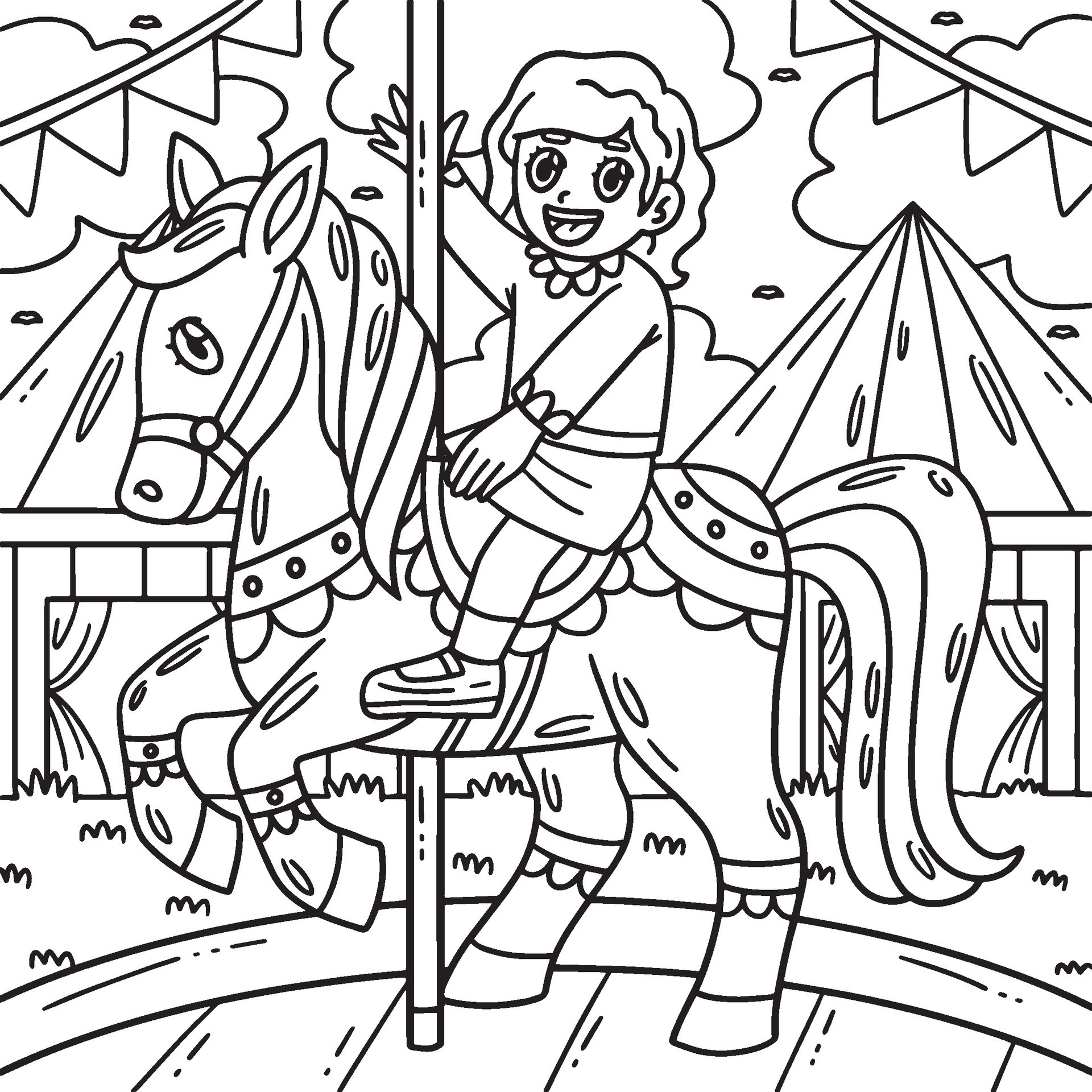 Circus Child on Horse Coloring Page for Kids 34328723 Vector Art at