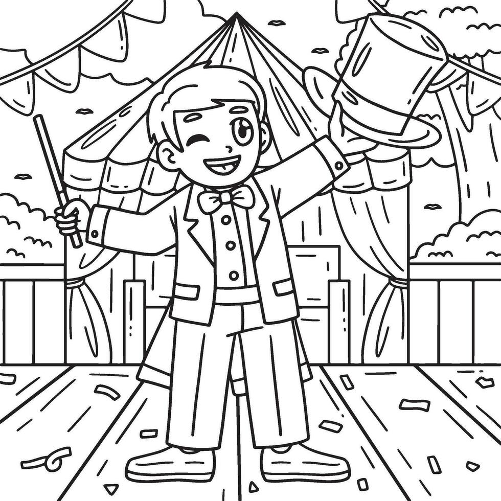 Circus Magician with a Hat and Wand Coloring Page vector