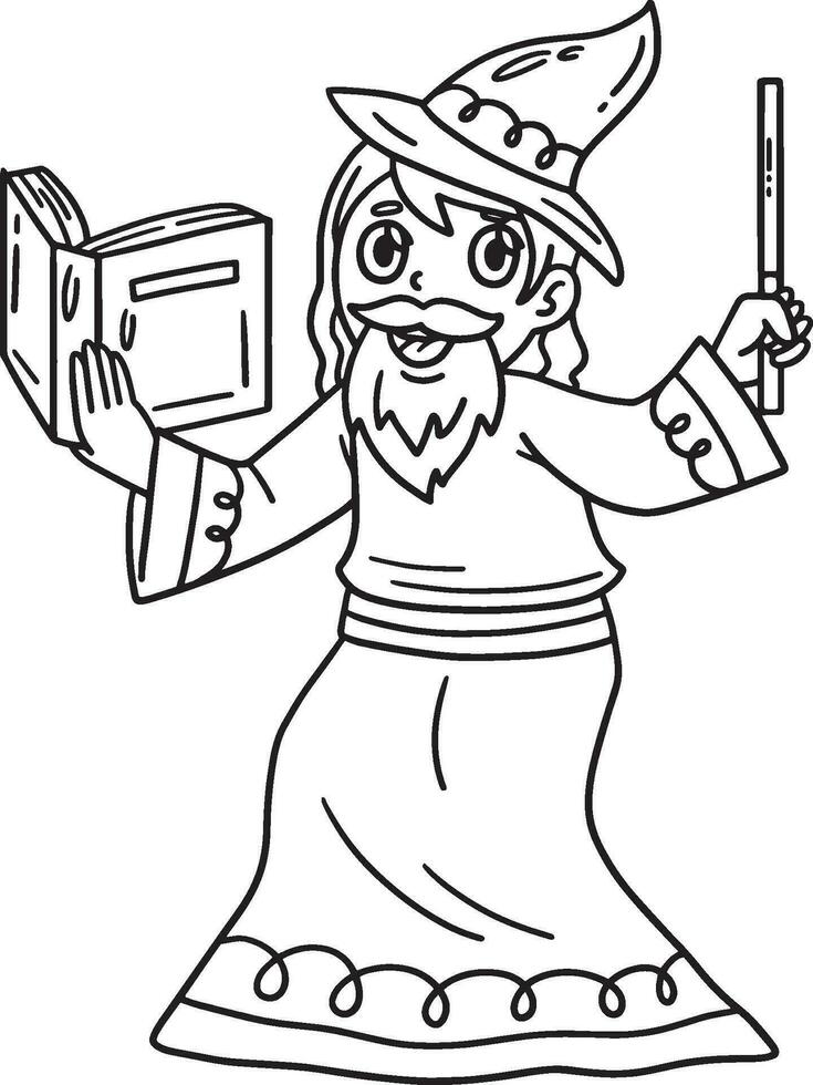 Circus Wizard with Book and Wand Isolated Coloring vector