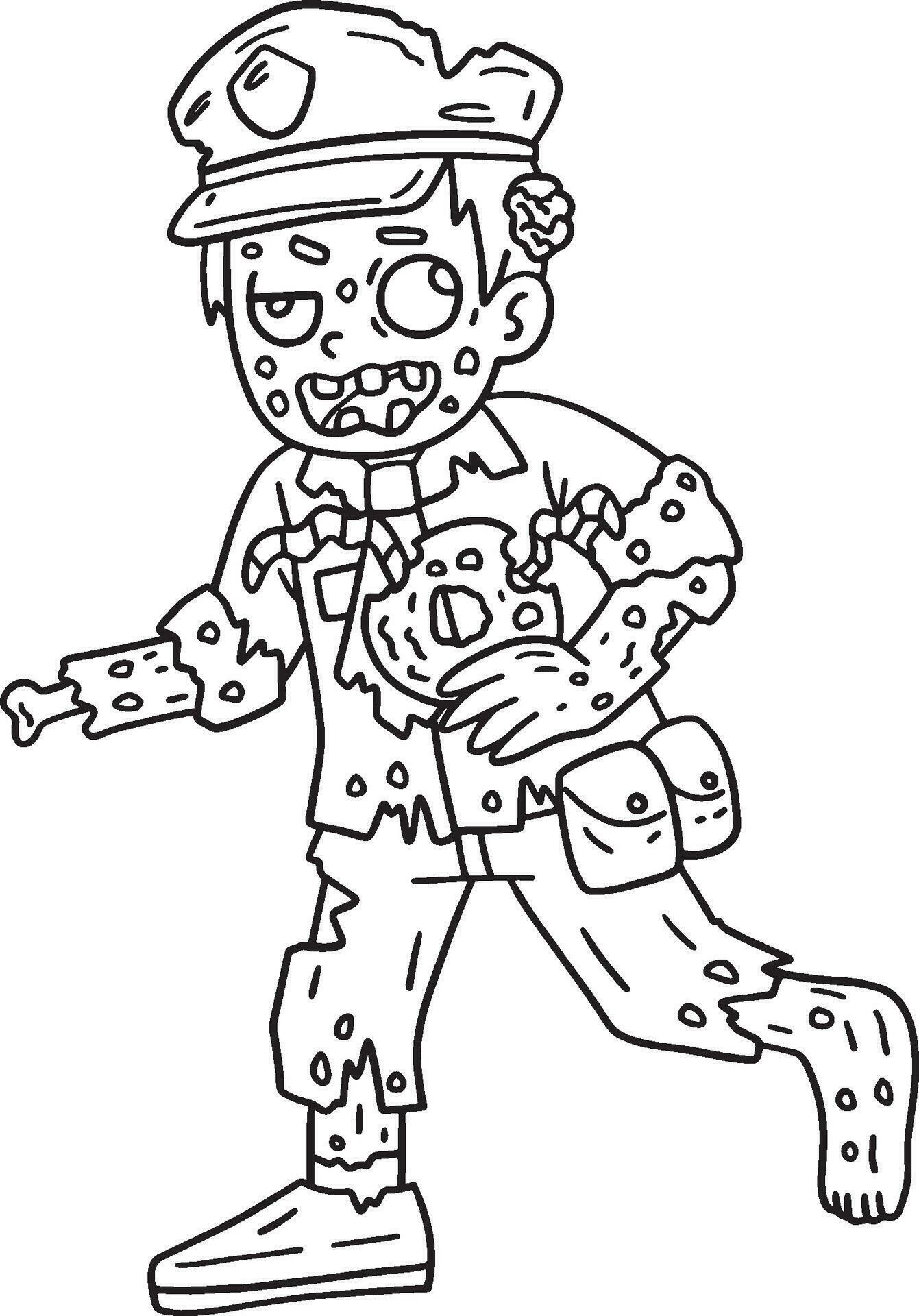 Zombie Police Isolated Coloring Page for Kids 34328759 Vector Art at