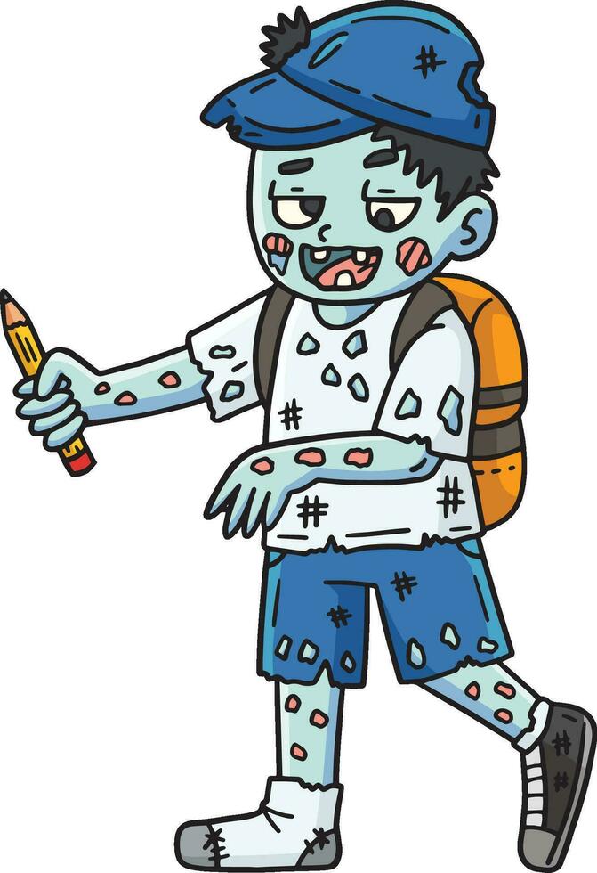 zombi con un colegio bolso y sombrero dibujos animados clipart vector