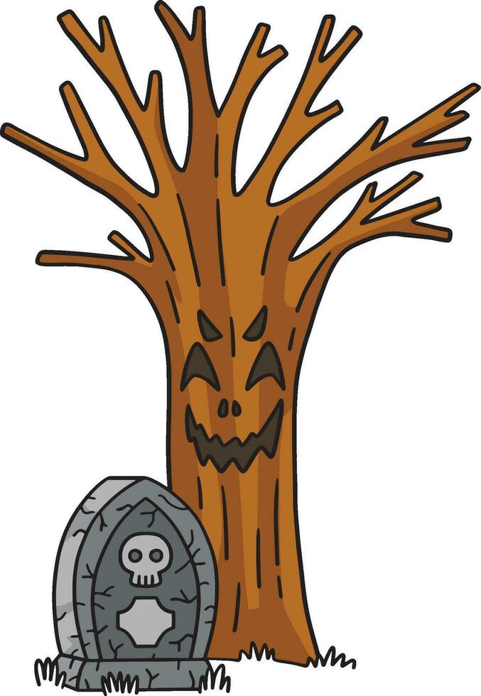 Spooky Tree and Tomb Cartoon Colored Clipart vector