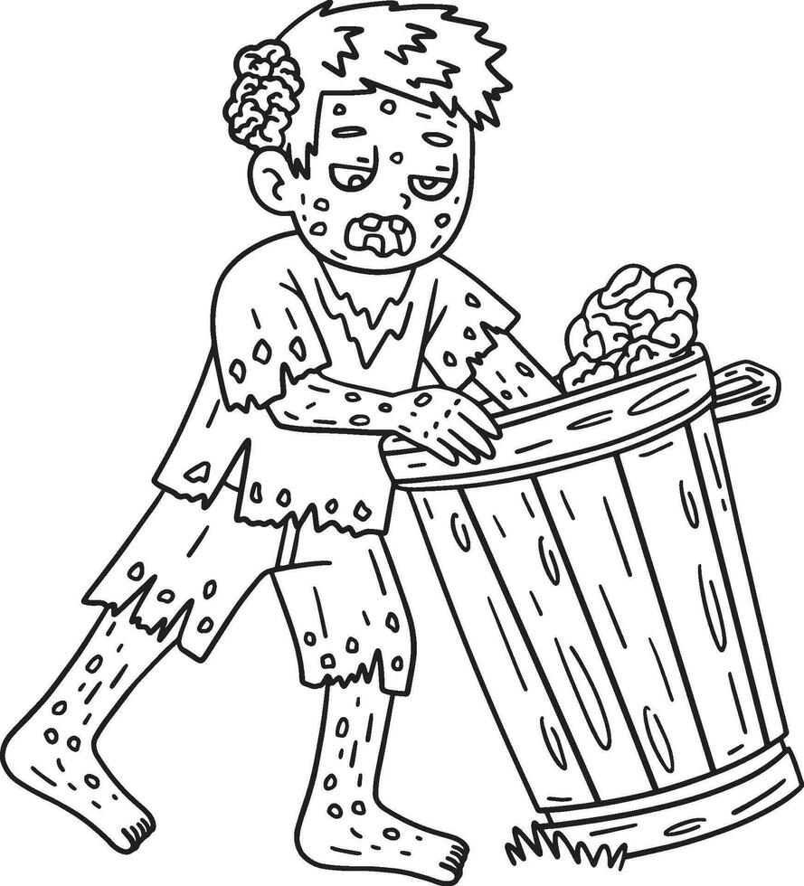 Trash Can Zombie Isolated Coloring Page for Kids vector