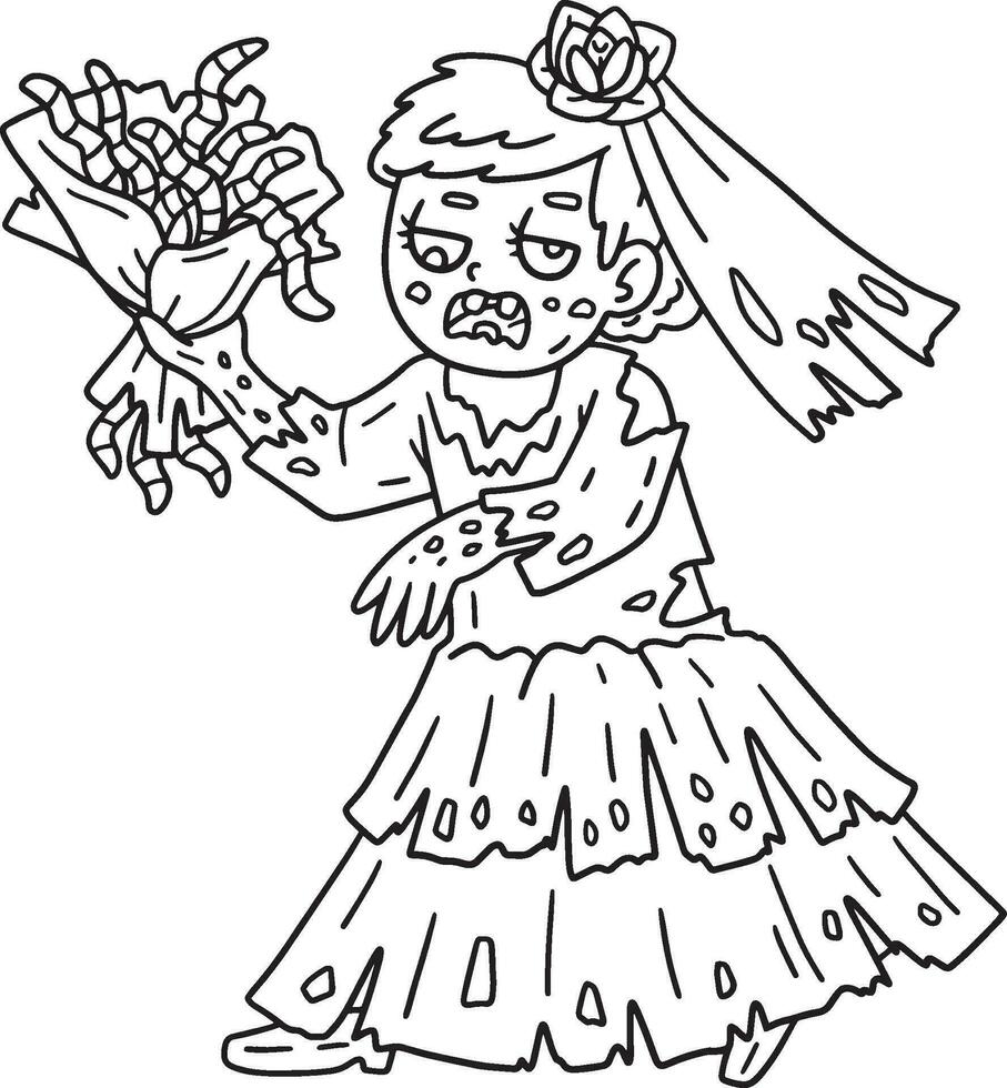 Zombie Bride Isolated Coloring Page for Kids vector
