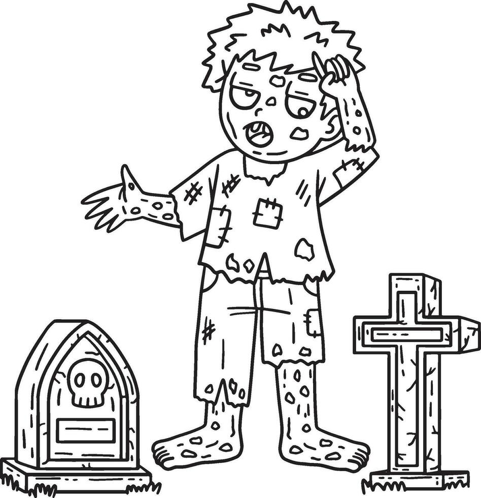 Zombie in a Cemetery. Isolated Coloring Page vector