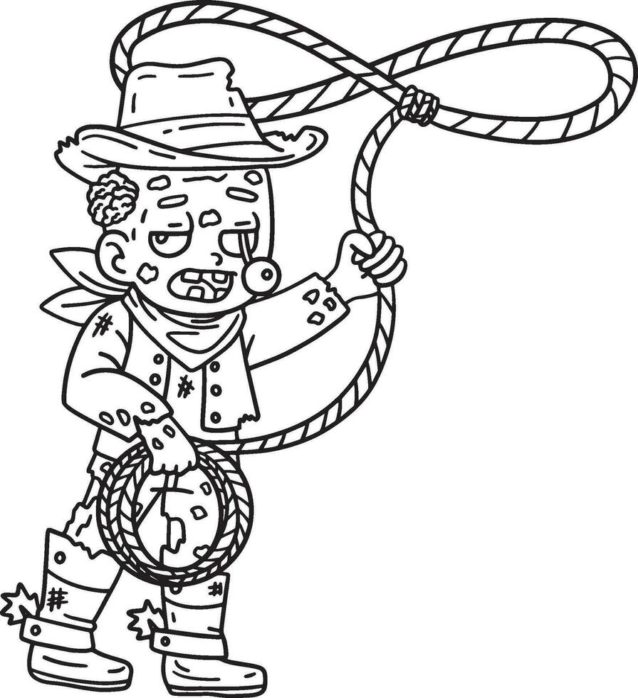 Zombie in Cowboy Outfit Isolated Coloring Page vector
