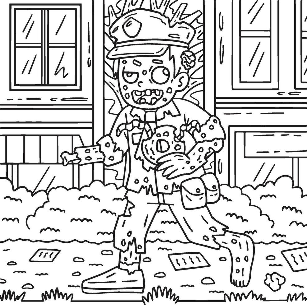 Zombie Police Coloring Pages for Kids vector