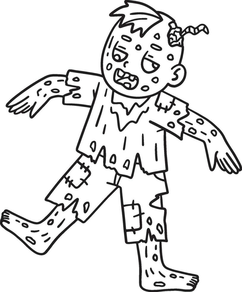 Walking Zombie Isolated Coloring Page for Kids vector