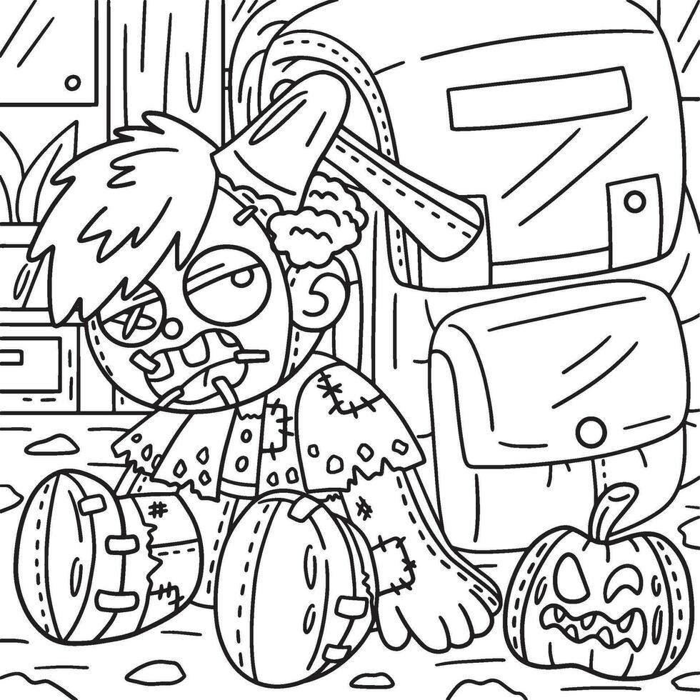 Zombie Plushie Coloring Pages for Kids vector