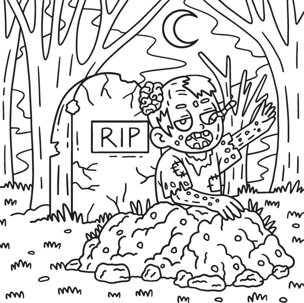 Zombie Rising from the Grave Coloring Pages vector