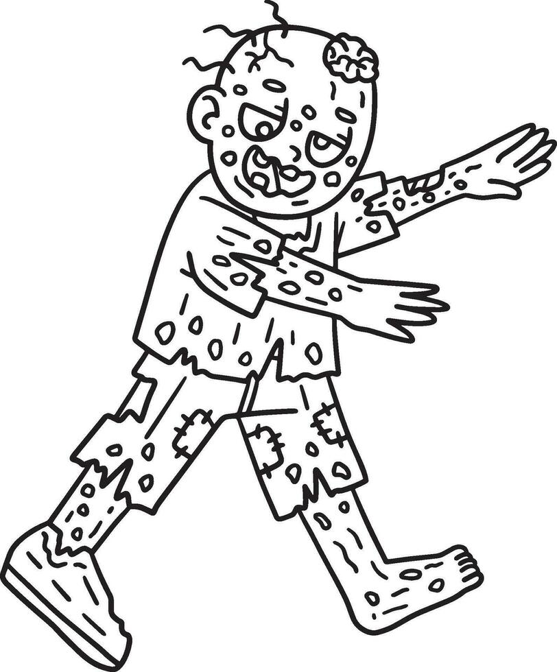 Walking Zombie Isolated Coloring Page for Kids vector