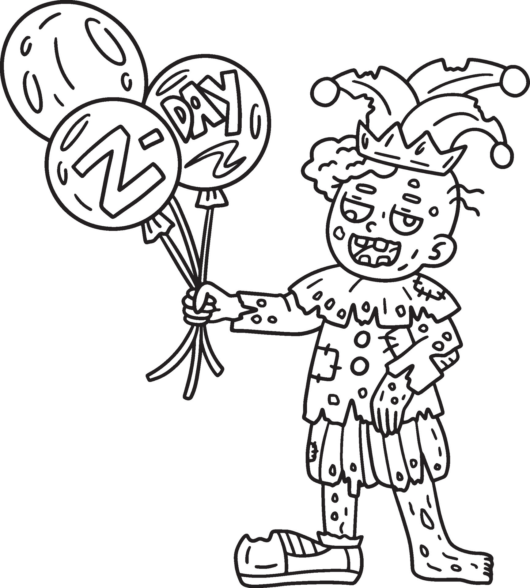 Zombie Clown with Balloons Isolated Coloring Page 34328822 Vector Art