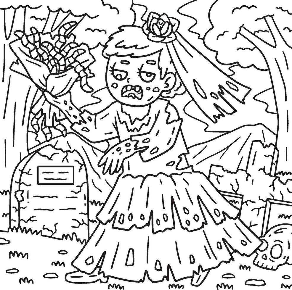 Zombie Bride Coloring Pages for Kids vector