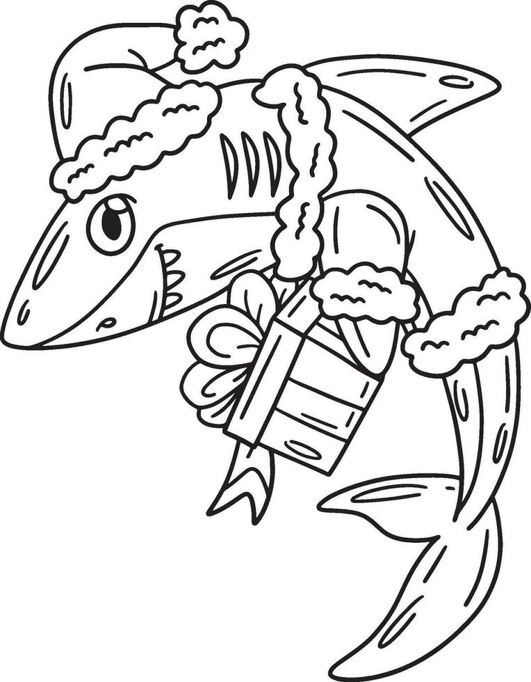 Santa Shark Isolated Coloring Page for Kids vector