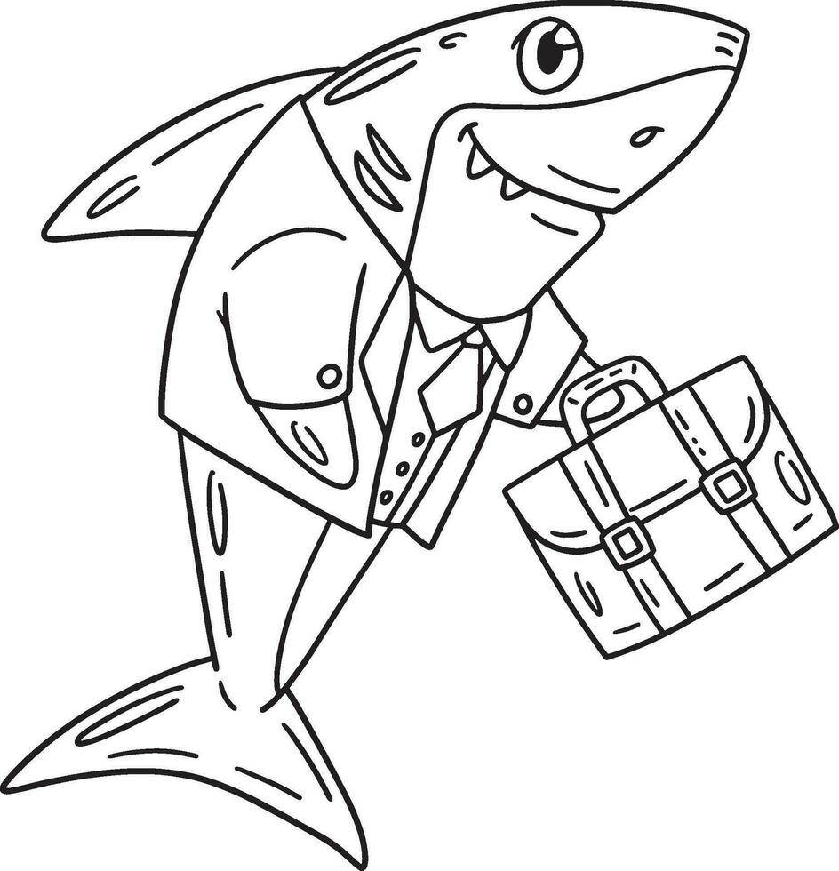 Shark in a Business Suit Isolated Coloring Page vector