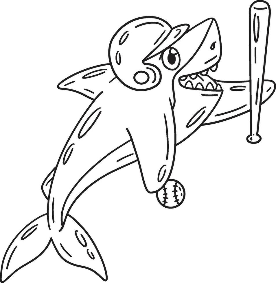 Baseball Shark Isolated Coloring Page for Kids vector