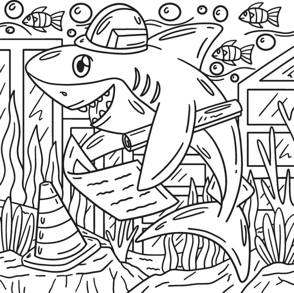 Engineer Shark Coloring Page for Kids vector