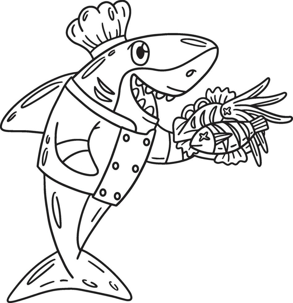 cocinero tiburón aislado colorante página para niños vector