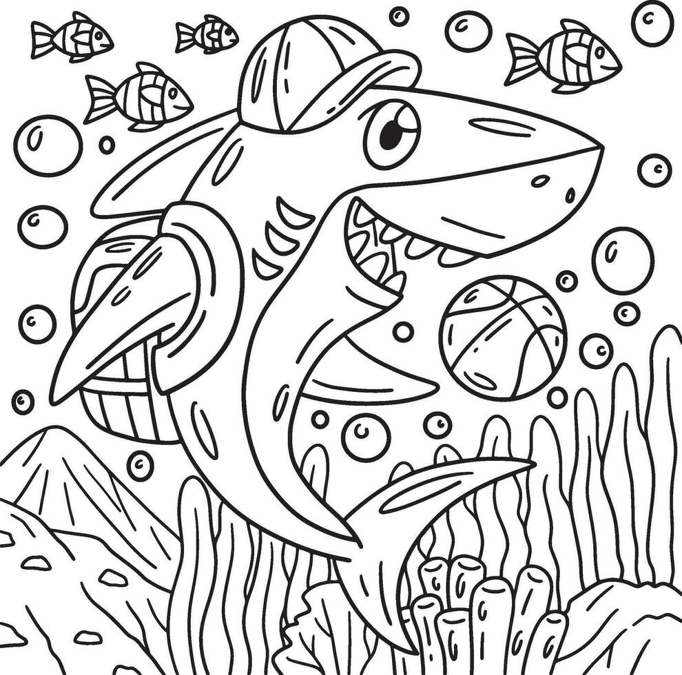 Shark Wearing a School Bag Coloring Page for Kids vector