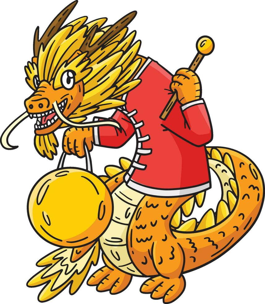 Year of the Dragon Holding Gong Cartoon Clipart vector
