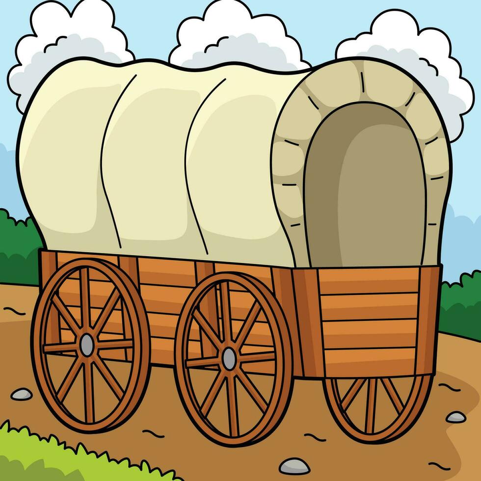 Wagon Vehicle Colored Cartoon Illustration vector