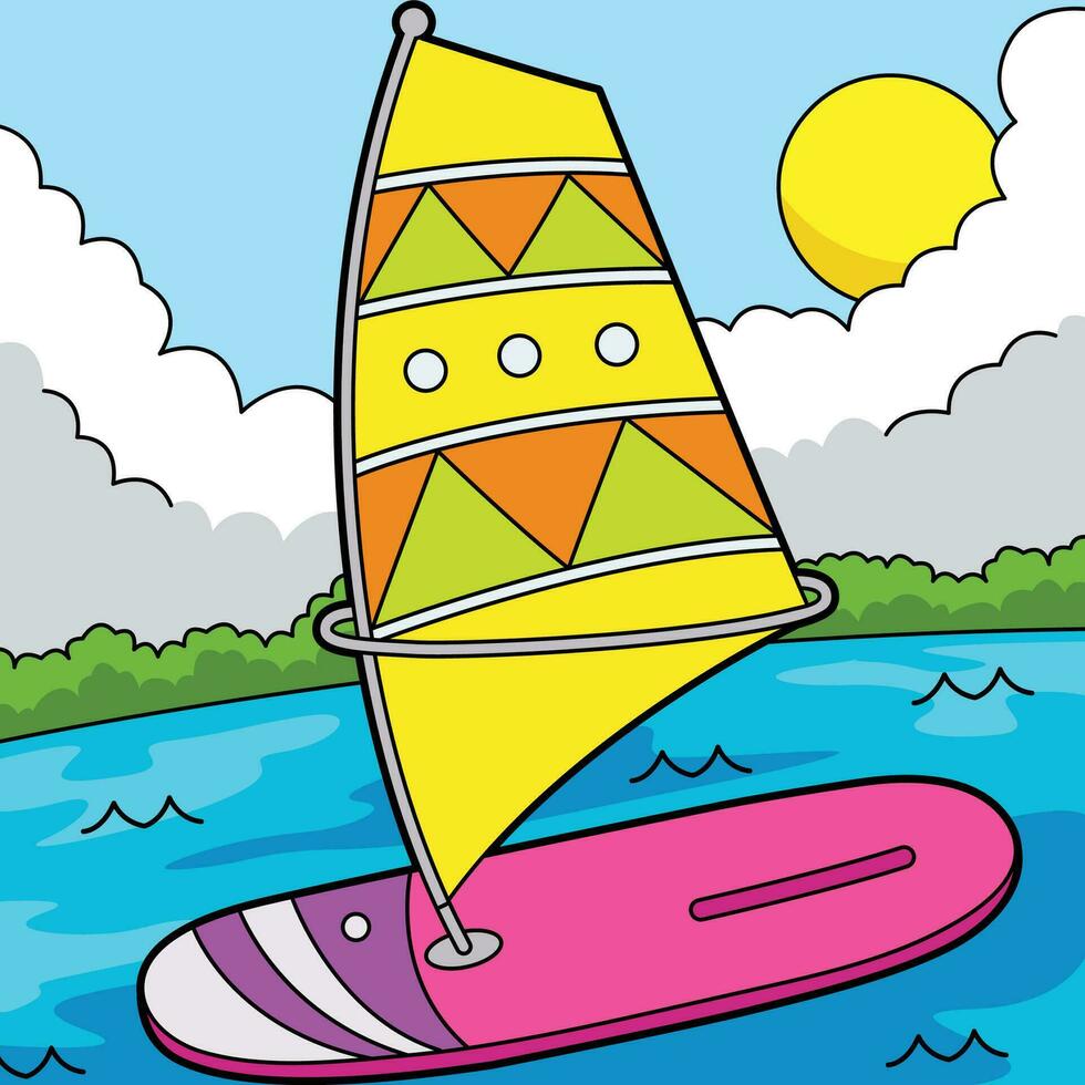 Windsurfer Vehicle Colored Cartoon Illustration vector