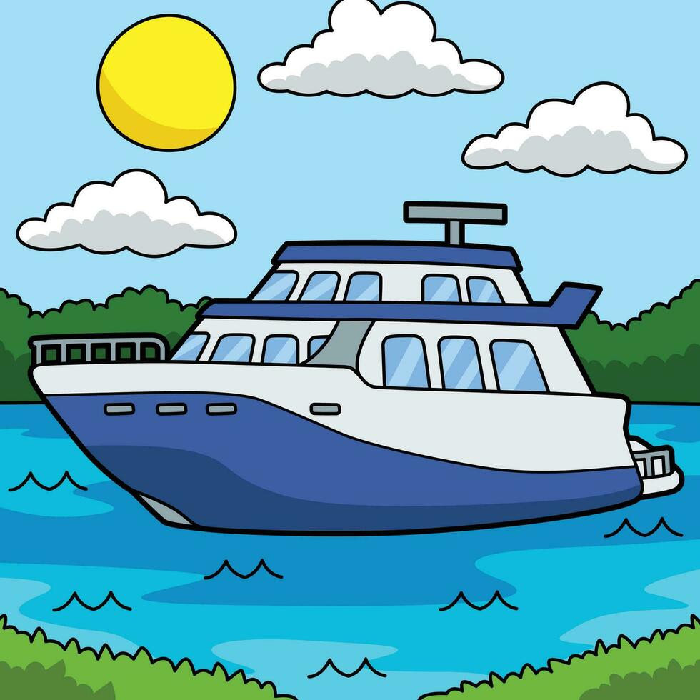 Yacht Vehicle Colored Cartoon Illustration vector