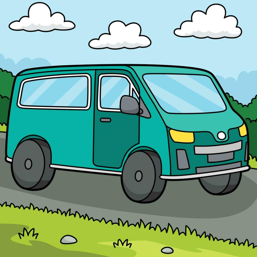 Van Vehicle Colored Cartoon Illustration vector