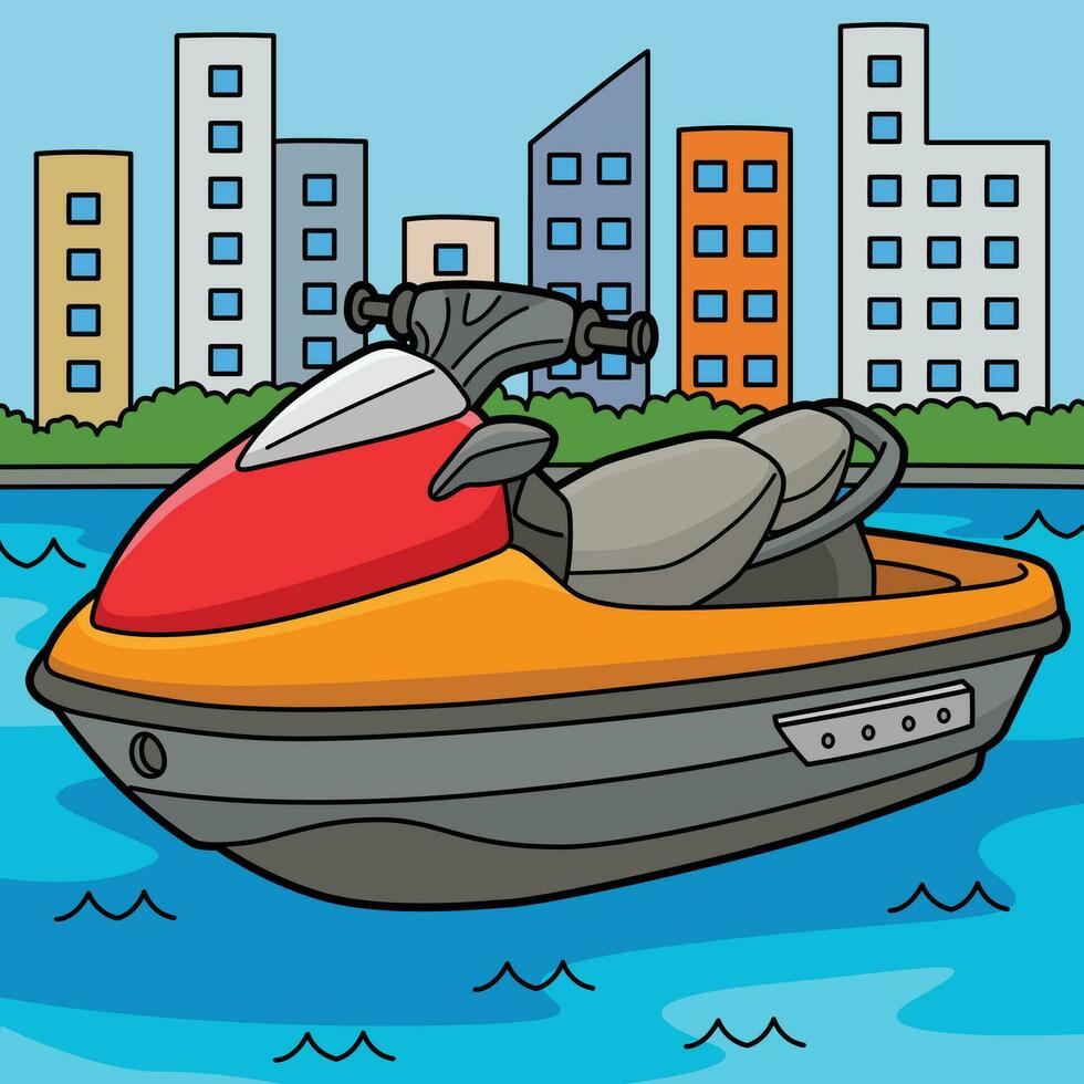 Jet Ski Vehicle Colored Cartoon Illustration vector