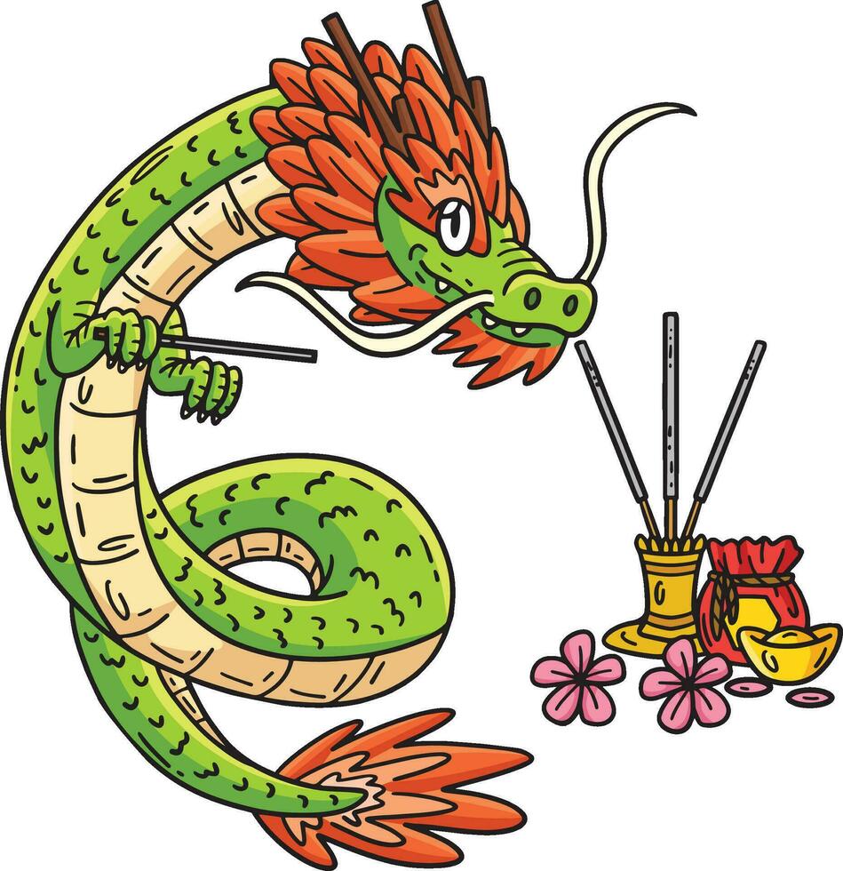 Year of the Dragon Lighting Incense Clipart vector