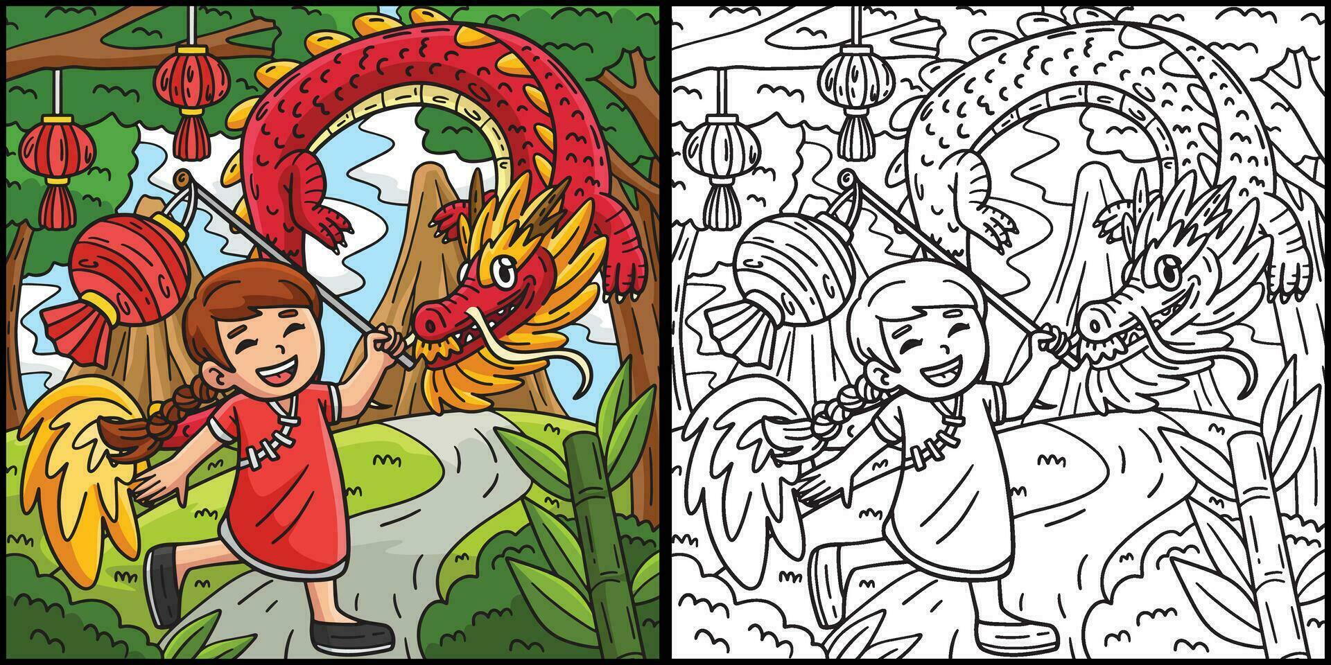 Year of the Dragon Child with Lantern Illustration vector