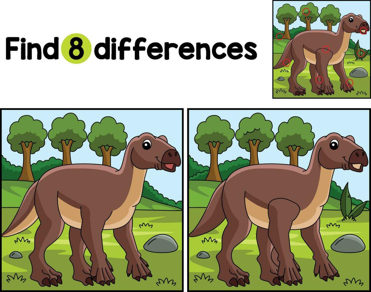 Iguanodon Dinosaur Find The Differences vector