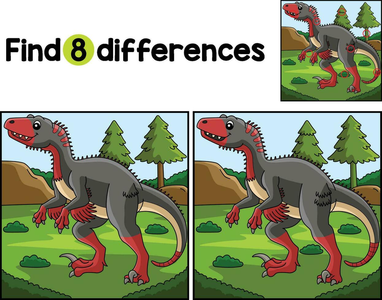 Utahraptor Dinosaur Find The Differences vector