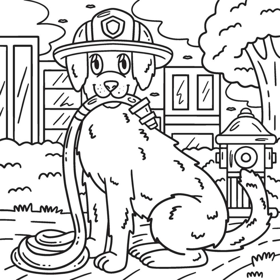 Firefighter Dog Coloring Page for Kids vector