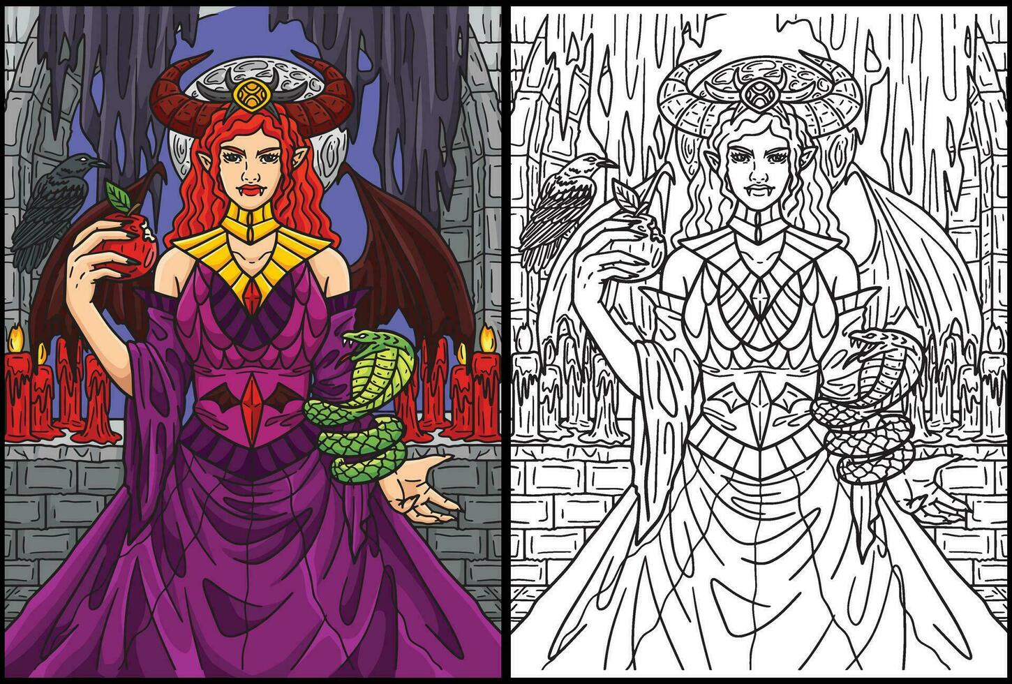 Halloween Succubus Coloring Page Illustration vector