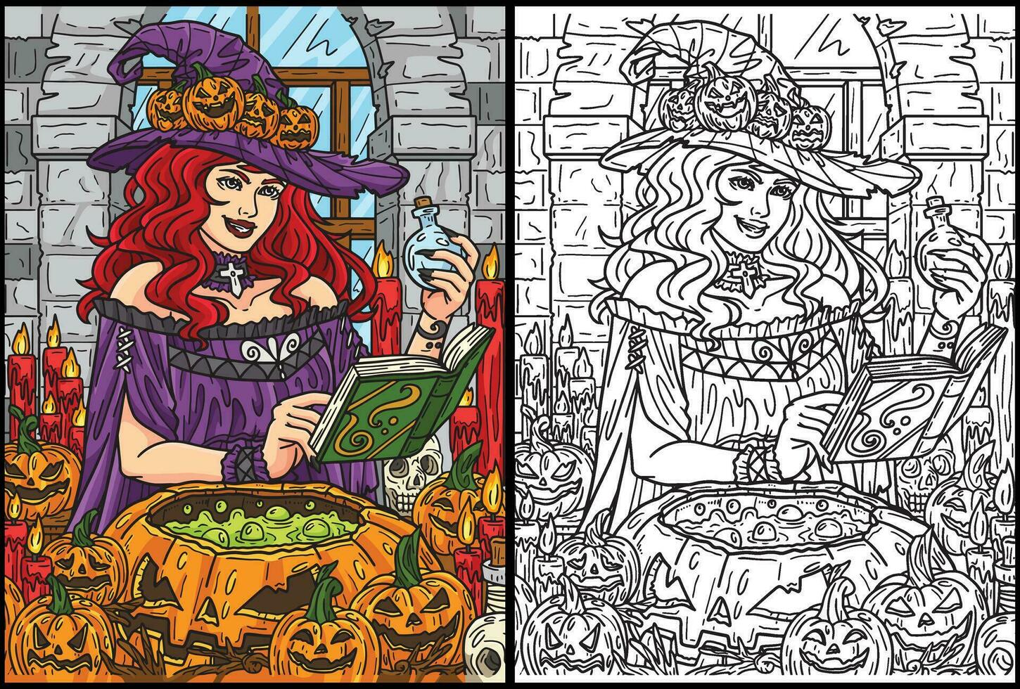 Halloween Witch with Potion Coloring Illustration vector