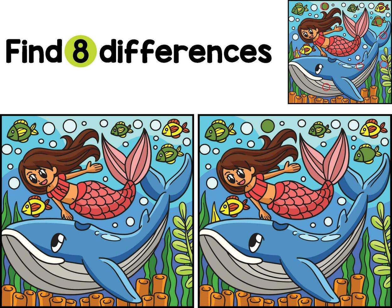 Mermaid With Whale Find The Differences vector