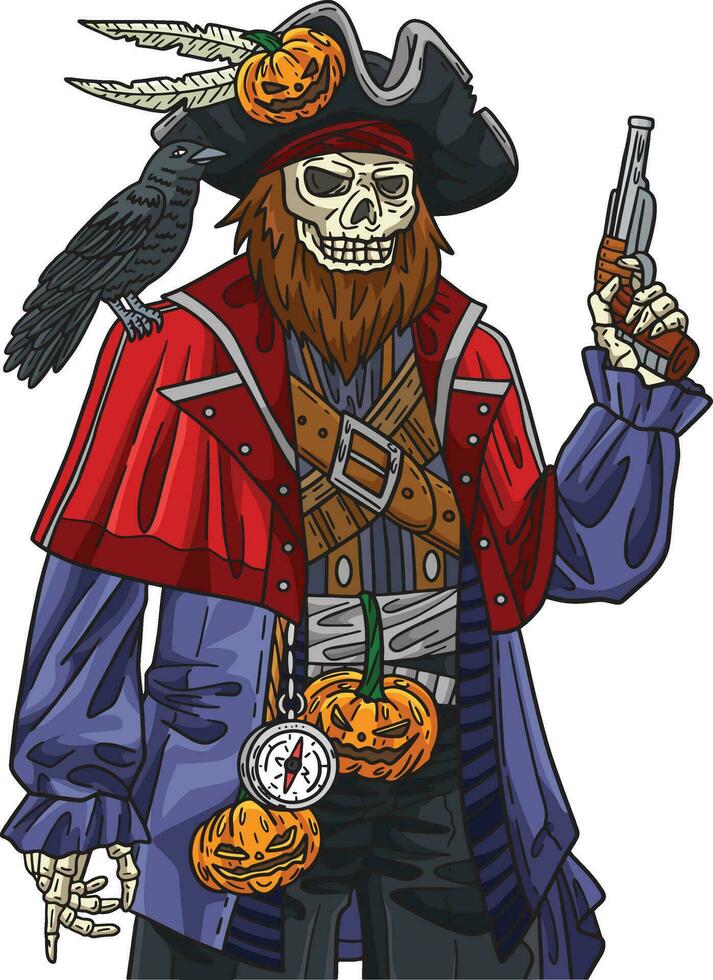 Halloween Skeleton Pirate Cartoon Colored Clipart vector