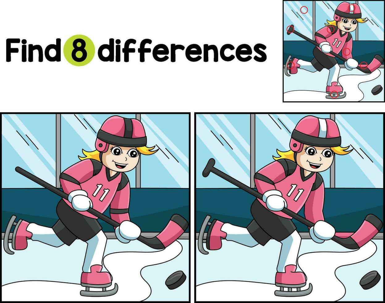 niña jugando hockey encontrar el diferencias vector