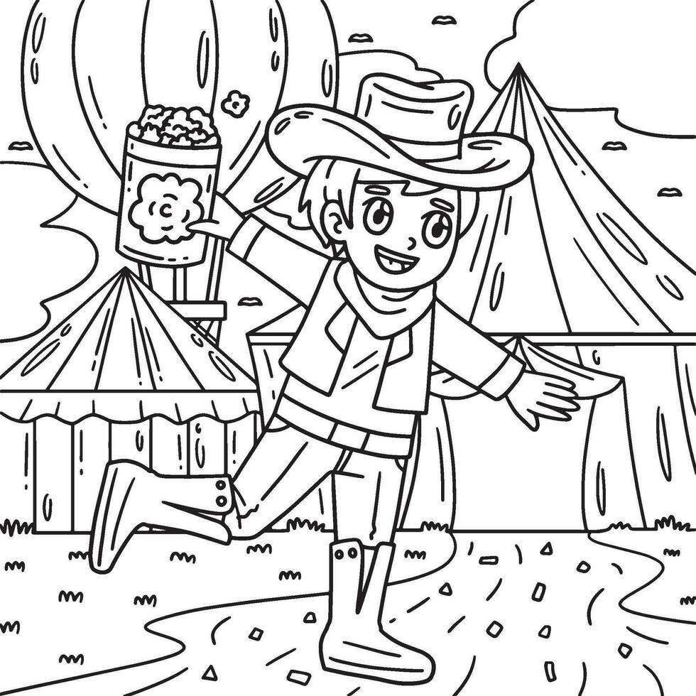 Circus in Cowboy Outfit Coloring Page for Kids vector