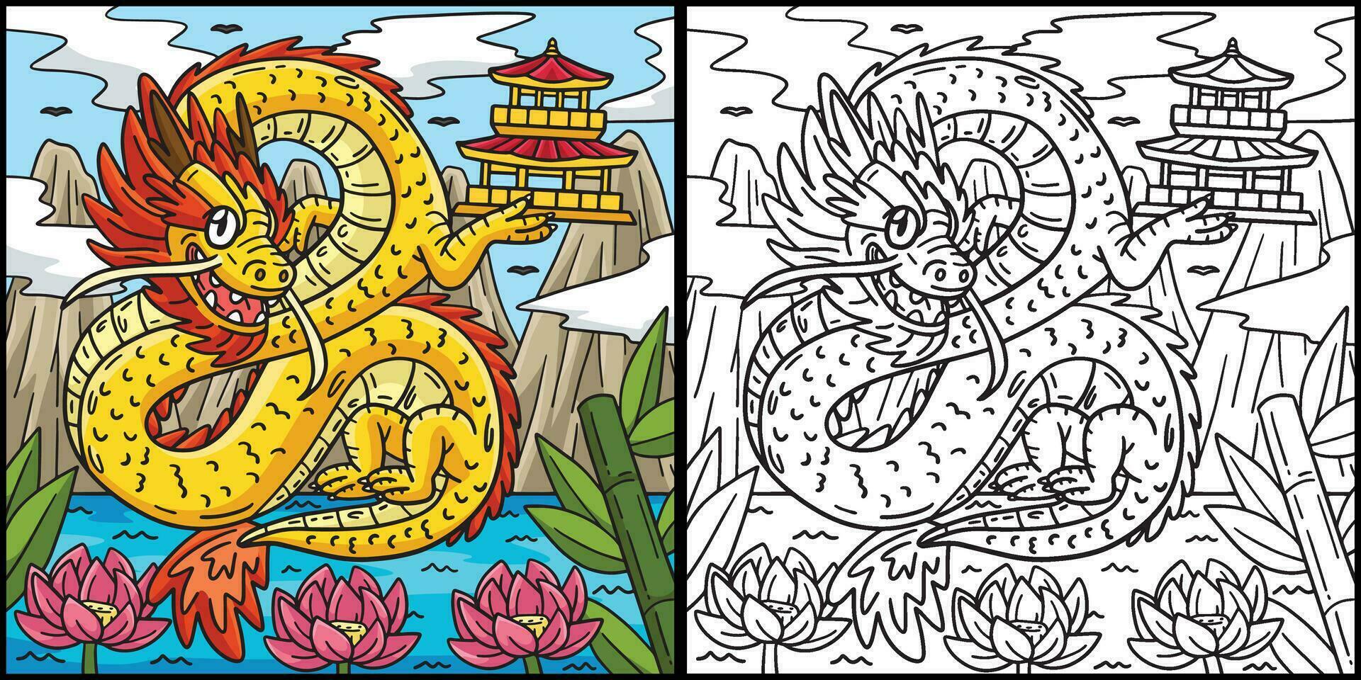 Year of the Dragon with Small Pagoda Illustration vector