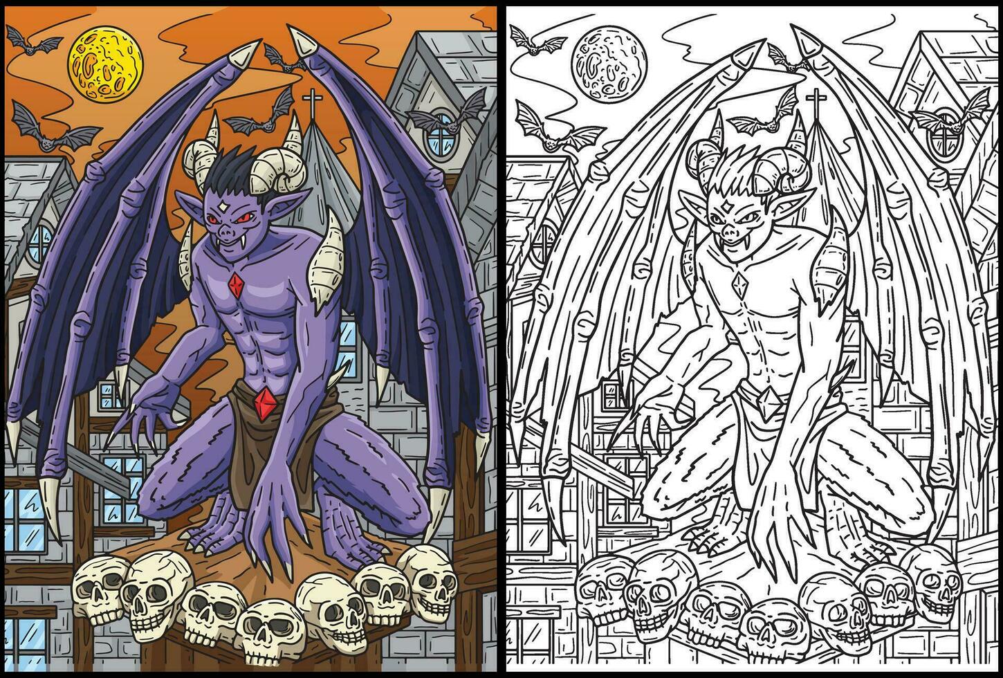 Halloween Perching Gargoyle Coloring Illustration vector