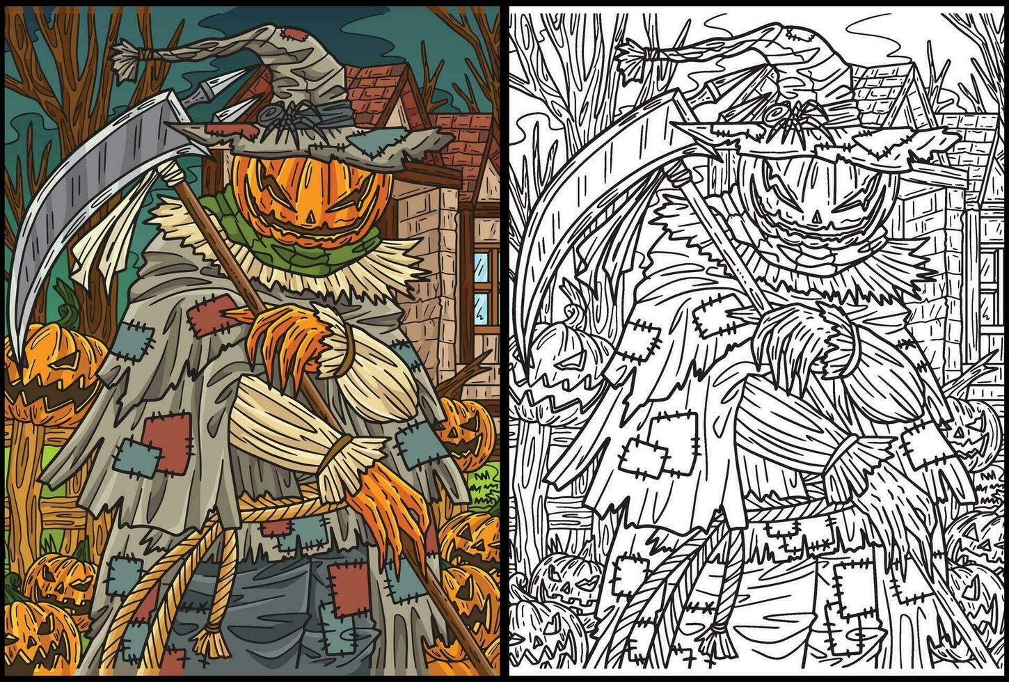 Halloween Scarecrow Scythe Coloring Illustration vector