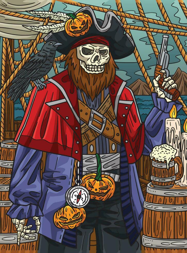 Halloween Skeleton Pirate Colored Cartoon vector