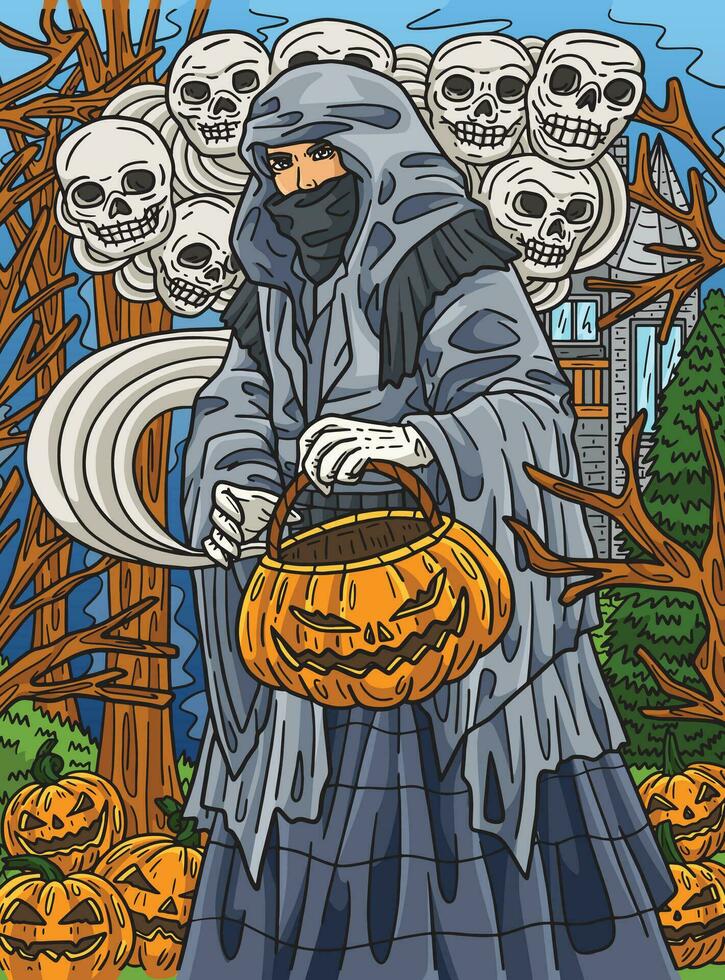 Halloween Hooded Traveler Colored Cartoon vector